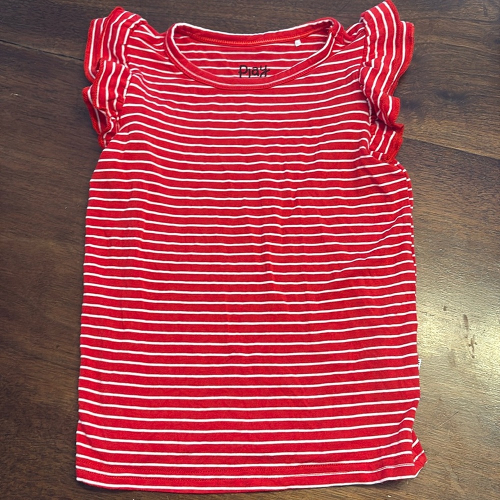 Little sleepies red striped flutter sleeve tee 3T